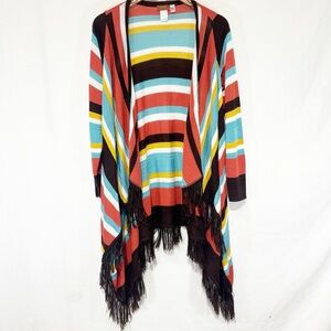 Scully Striped Open Front Cardigan Sweater Fringe Western Southwest Size Large